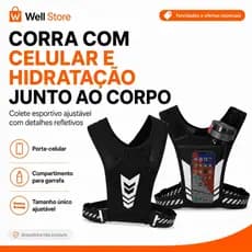 Colete Corrida Refletivo Porta Celular e Garrafa Ajustável Esportivo Preto