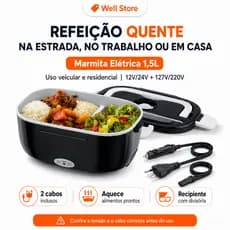 Marmita Elétrica 1,5L Veicular e Residencial 12V 24V 127V 220V com 2 Cabos