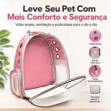 Mochila Transporte Pet para Gatos e Cachorros Pequenos com Visor Transparente, Ventilação e Base Removível até 6kg.