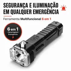 Lanterna LED Emergência 6 Em 1 Recarregável Powerbank Quebra Vidro Corta Cinto Magnética USB