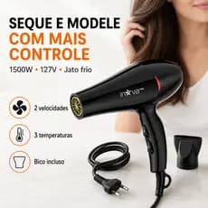 Secador de Cabelo Inova Prime 1500W 127V com Jato Frio, 2 Velocidades, 3 Temperaturas e Bico