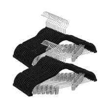 SONGMICS Cabides de Veludo 30 Unidades com Presilhas Ajustáveis, Antideslizantes, Cinza, Para Saias, Vestidos e Casacos