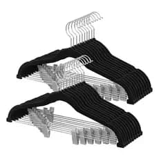 SONGMICS Cabides de Veludo 20 Unidades com Presilhas Ajustáveis, Antideslizantes, Para Saias, Vestidos e Casacos, Preto