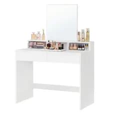 SONGMICS Penteadeira moderna com espelho retangular, mesa de maquiagem com 2 gavetas e 3 compartimentos, para quarto