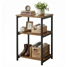 SONGMICS Mesa Lateral de Aço com 3 Níveis, Mesa de Cabeceira, Estilo Industrial para Sala, Quarto, Escritório, FULL