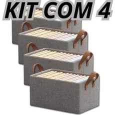 kit com 4 unidades de Cesto Organizador de Guarda Roupas Reforçado Caixa para Armazenamento Multiuso Caixa Organizador