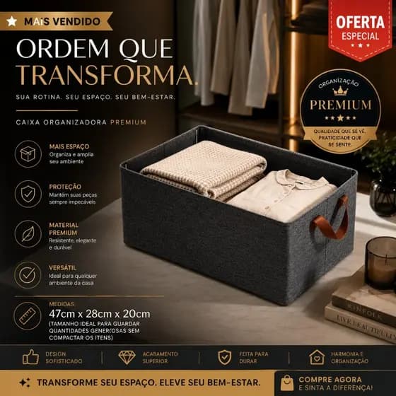 Cesto Organizador de Guarda Roupas Reforçado Caixa para Armazenamento Multiuso Caixa Organizadora