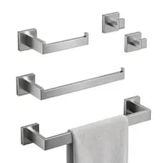 Kit 5 304 Acessórios Banheiro Prata Inox 304 Escovado Luxo 5 Peças