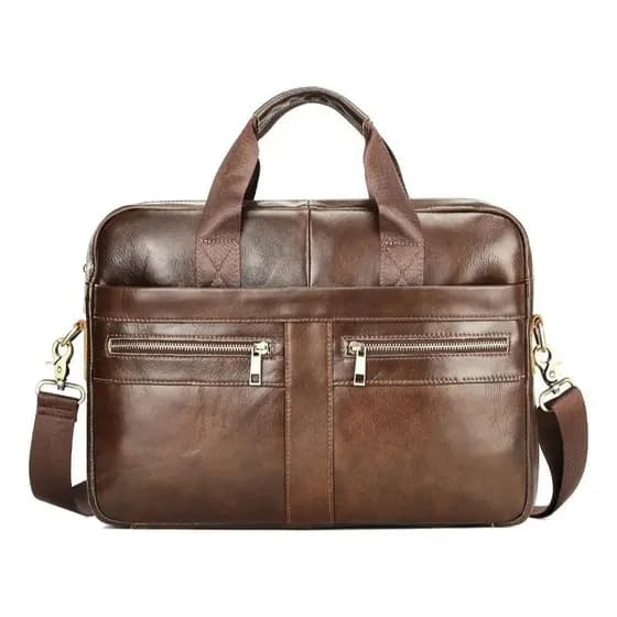 Maleta de Couro Vintage Masculino para Notebook 14 Polegadas, Bolsa de Mão Transversal Executiva Escritório Viagem