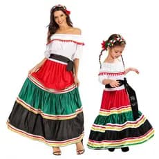 Traje Nacional Tradicional Mexicano Feminino, Adequado para Mulheres e Meninas, Fantasia para Festa de Halloween em Famí