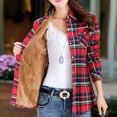 Nova camisa feminina de flanela, forro de lã quente, mangas compridas, padrão xadrez, camisa com botões GQAP