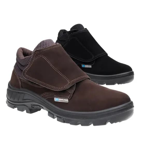 Bota Botina de Segurança Velcro Marluvas Original 95B26 Couro Nobuck Bico PVC