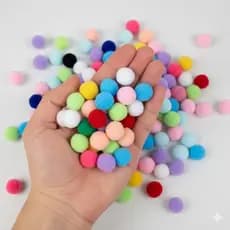 Pompom Poliéster Coloridos 14mm com 100 Unidades Para Artesanato Fantasias Decoração