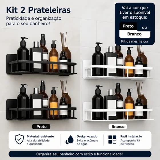 Kit C/2 Suporte De Shampoo Organizador Alta qualidade Prateleiras De Banheiro Sem Furo