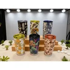 Copo térmico de aço inoxidável com impressão artística, copo criativo portátil para beber