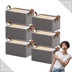 Cesto Organizador Dobrável 25L com Alça Caixa Multiuso para Guarda-Roupa Gavetas Lavanderia e Brinquedos Estrutura Refor