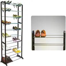 Sapateira Vertical para 30 Pares com 10 Prateleiras Estrutura de Metal Plástico Resistente Sapateira Compacta e Empilháv