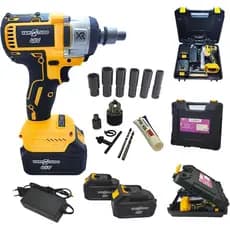 Chave de Impacto 48V Brushless + Furadeira Parafusadeira Kit Profissional com 2 Baterias 4.0Ah Soquetes Mandril e Maleta