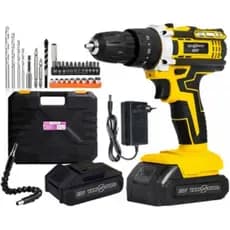 Furadeira e Parafusadeira de Impacto 21V Sem Fio 2 Baterias LED 32 Acessórios 2 Velocidades Bivolt