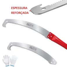 Kit Serrote de Poda Curvo de Aço 53cm Com Lâmina Grossa E Luvas