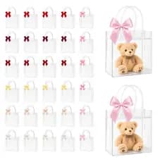 Kit 32 Sacolas Transparentes PVC Com Alça Sacos De Presente Reutilizáveis Para Lembrancinhas Festas