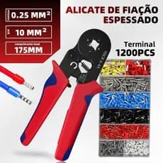 Kit Alicate Crimpar + 1200 Terminais Ilhós + Descascador 0,25-10mm²