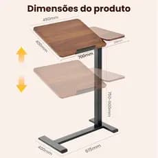 Mesa Ajustável BISUTIME com Elevação Pneumática 68-108cm para Sofá Cama 2 Faces