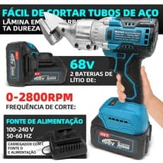 Tesoura Corta Chapa de Ferro Aço Eletrica 68v Profissional + 2 Bateria