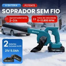 Soprador Sem Fio GENAI 21V 5.0Ah | 2 Baterias Recarregáveis | 0-12800 RPM | Aspirador de Pó e Folhas | Ideal para Limpez