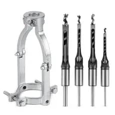 Kit 5 Brocas Furo Quadrado + Suporte Fixo Adaptador Furadeira de Bancada