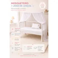 Kit com Mosquiteiro + Jogo de Lençol para Berço Americano Bebê