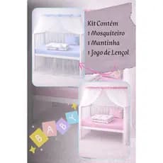 Kit Berço Americano 4 Peças Com Mosquiteiro Lençol Fronha E Mantinha Soft