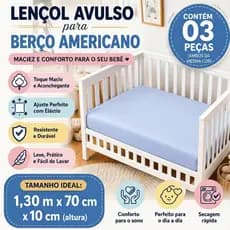 Kit de 3 Lençol Avulso com Elástico Para Berço Padrão Americano Tecido Macio