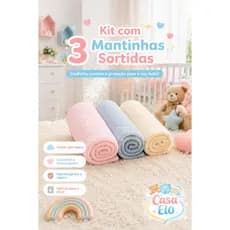 Kit de 3 Manta Bebê Microfibra Toque Suave Enxoval