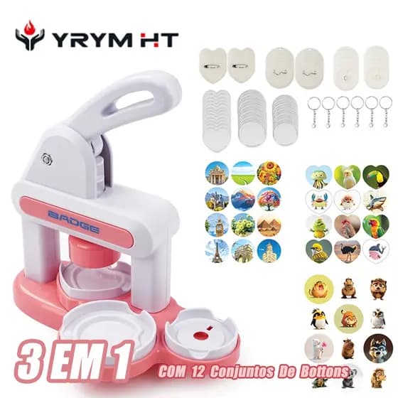 3 Em 1 Máquina de Bottons para Bicos DIY 35mm/55mm redondo e coração,  Com 12PCS de Bottons