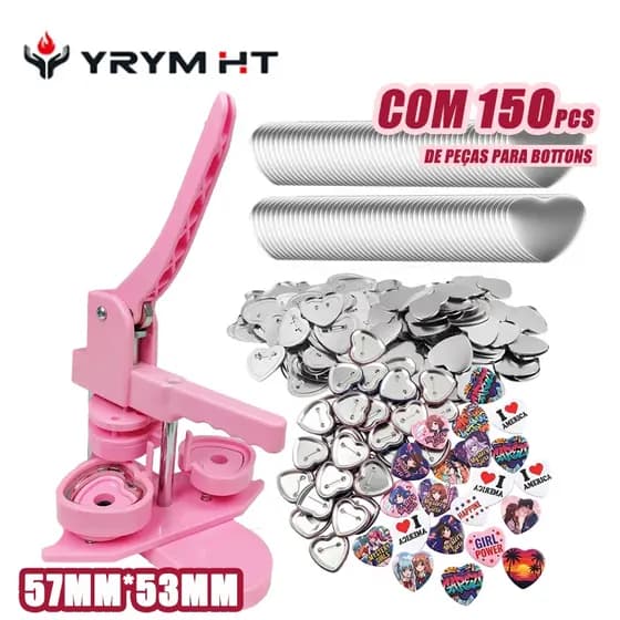 Máquina de Bottons para Bicos DIY 57*53 mm Formato de coração, Cor Rosa, com 150PCS de Bottons