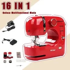 2026 NOVO Victool Máquina Costura Portátil Compacta 16 Pontos Cor Rojo Elétrica Bivolt 110~240V