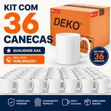 Kit 36 Canecas Brancas 325ml Sublimação AAA Porcelana DEKO Atacado p/ Revenda Alta Qualidade