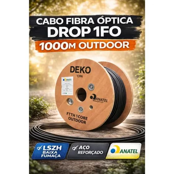 Cabo Fibra Óptica Drop 1FO 1000m G652D Flat Externo LSZH Aço Reforçado Homologado ANATEL DEKO