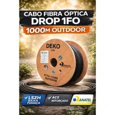 Cabo Fibra Óptica Drop 1FO 1000m G652D Flat Externo LSZH Aço Reforçado Homologado ANATEL DEKO