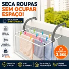 VARAL DE JANELA DOBRÁVEL E COMPACTO | ECONOMIZA ESPAÇO | IDEAL APARTAMENTO E PEQUENOS ESPAÇOS | SUPORTA ATÉ 3,5KG