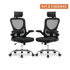 Kit c/2 Cadeiras Escritório Ergonômica Mesh Giratória Lombar  Reclinável Home Office Gamer Qualidade