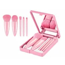 Kit 5 Pincel De Maquiagem e Estojo com Espelho Cerdas Macias make up kit luxo bolsa