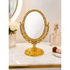 Espelho De Mesa Princesa Maquiagem Dupla Face Zoom Dourado Oval 20 cm