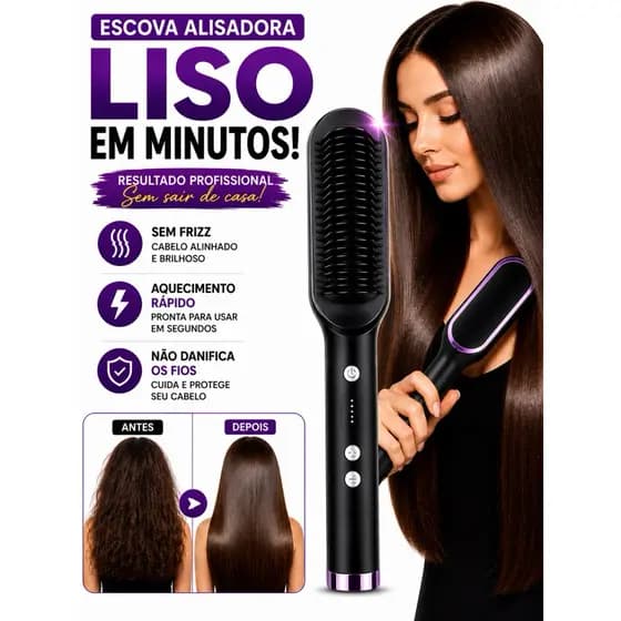 Escova Alisadora Anion Hair Pro 3 em 1 , Secador, Chapinha e Modelador de Cachos Bivolt