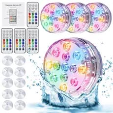 Conjunto de 4 luzes subaquáticas RGB coloridas com 13 LEDs cada controle remoto e ventosa para piscina