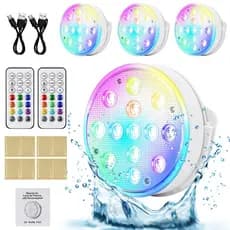 Conjunto de 4 luzes Subaquáticas LED Recarregáveis ​​para Piscina com 16 Cores Variáveis ​​e Controle Remoto