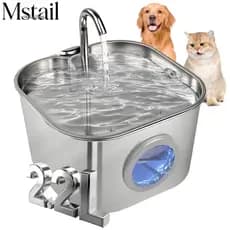 Mstail 2.2L Fonte de água para animais de estimação em aço inoxidável adequada tanto para gatos quanto para cães
