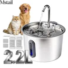 Mstail 3.2L Fonte de água para animais de estimação com grande capacidade adequada para cães e gatos em aço inoxidável
