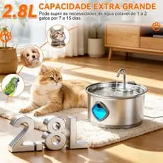 Mstail 2.8L Fonte de água silenciosa em aço inoxidável com janela de observação para cães e gatos